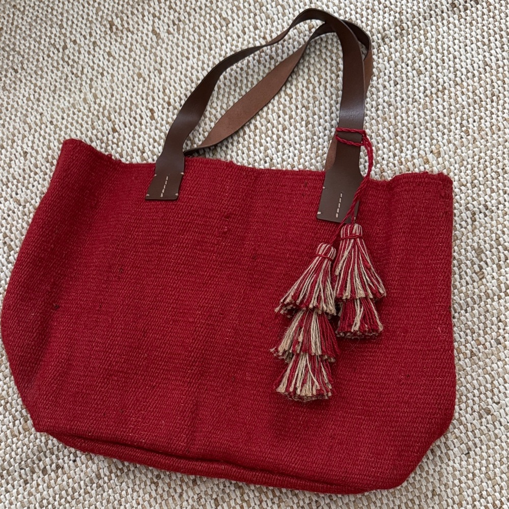 J. Jill Red Tote Bag with Brown Handles